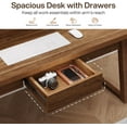 thumbnail image 5 of 55” Rustic Wooden Computer Desk with Drawer, Mid-Century Modern Executive Desk, Home Office Writing Table, 5 of 5