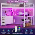 thumbnail image 3 of Loft Bed Full Size with Desk with 6 Storage Drawers & Charging Station & LED Lights, Metal Loft Bed with 2 Storage Shelves, U-Shaped Desk,Noise-Free, Space-Saving, No Box Spring Needed,White, 3 of 9