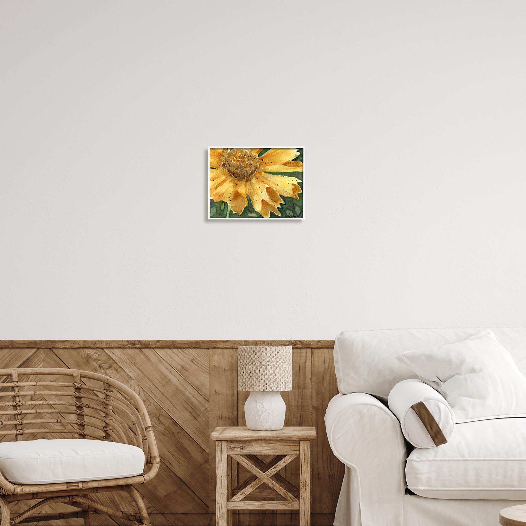 Stupell Industries Modern Sunflower Watercolor Botanical & Floral Painting White Framed Art Print Wall Art, 14 x 11