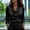 Black women's satin blouse a1, variant on Women's 3/4 Sleeve Satin Blouse Elegant Collared Business Shirt Summer Trendy Work Tops Professional Office Wear, Green M