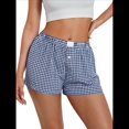 thumbnail image 2 of Pantalones Cortos de Pijama A Cuadros Y2K para Mujer, Bóxers Elásticos, Ropa de Calle Azul M, 2 of 8