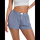 thumbnail image 2 of Pantalones Cortos de Pijama A Cuadros Y2K para Mujer, Bóxers Elásticos, Ropa de Calle Azul M, 2 of 8