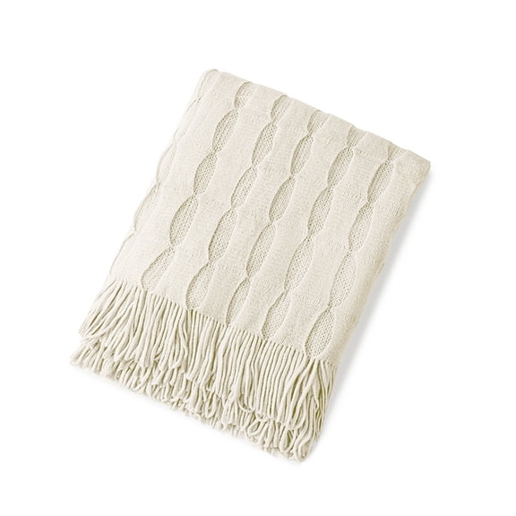 Fareti Decorative Knitted Throw Blanket with Fringe Soft and Cozy Tassel Blanket, Super Soft Knit Throw Blanket, Farmhouse Decorative Lightweight Blanket for Couch, Sofa, Bed