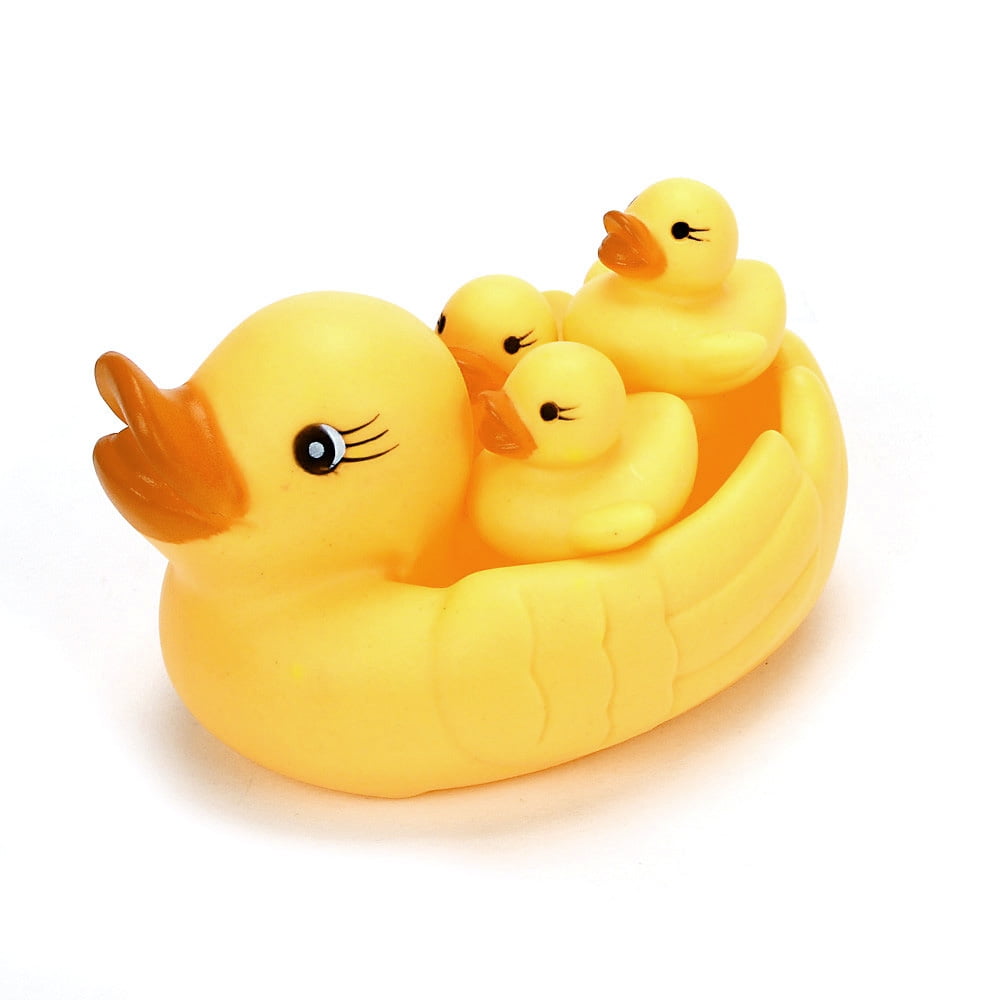 Hot 4Pcs/Set Unisex Bathing Yellow Duck For Baby Washing Squeaky Rubber Toys 
