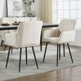 thumbnail image 3 of Velvet Dining Chairs Set of 1 with Armrests, Modern Upholstered Kitchen Chairs, Accent Chairs with Cross Metal Legs, Ergonomic and Easy to Clean for Dining Room, Living Room, Cream, 3 of 9