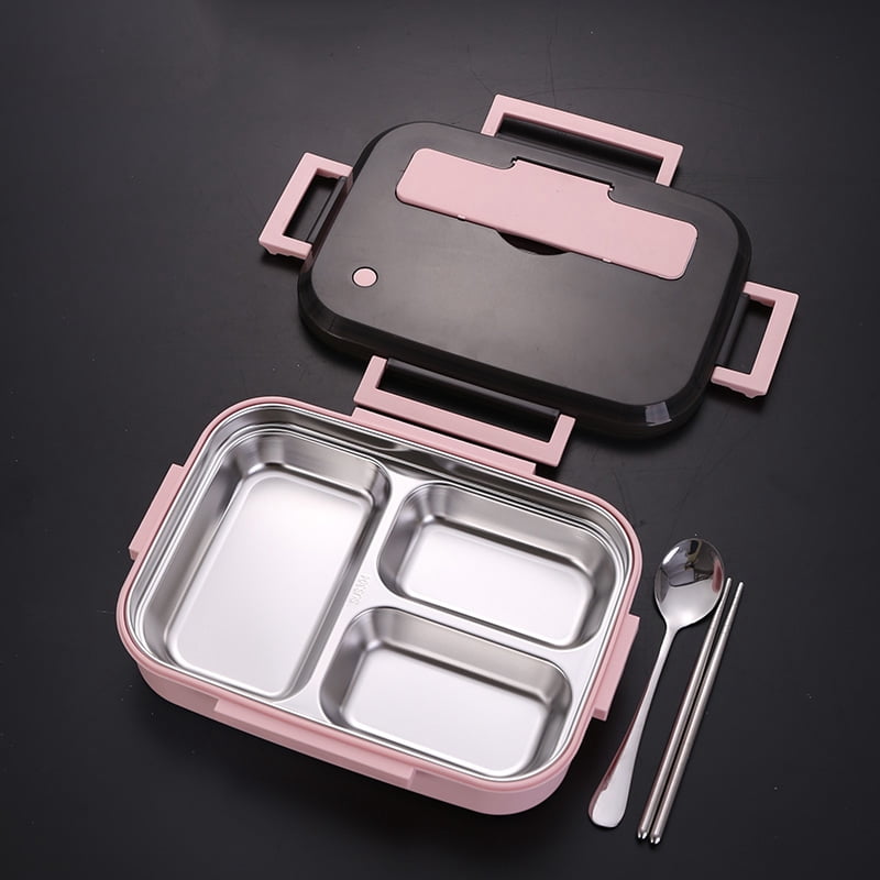 Homeex 304 Stainless Steel Square Lunch Box Pink 3position