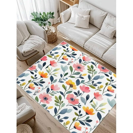 Color Floral Area Rug for Bedroom 3x5 Ft Leaves Watercolor Country Botanical Farmhouse Super Soft fuzzy Throw Rug Non-Slip Fluffy Plush Indoor Floor Carpet for Living Room Nursery Home Decor