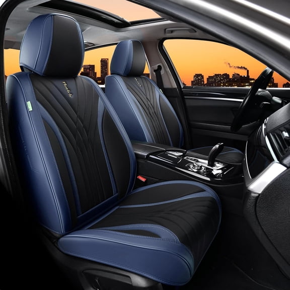 FLORICH Car Seat Covers Front Pair, Luxury Design Seat Protectors, Universal Auto Interior Accessories Fit for Most Cars, Black & Blue