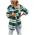 thumbnail image 3 of Womens Casual Plaid Shacket Wool Blend Button Down Long Sleeve Shirt Fall Jacket Shackets, 3 of 9