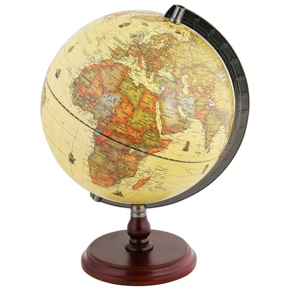Exerz 10" Antique Globe With A Wood Base - Rotating World Globe - Modern Map in Vintage Colour - Diametre 10 inches