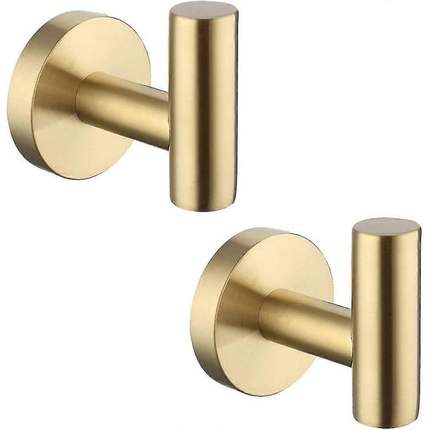 Gold Towel Hooks Coat Robe Clothes Hook Self Adhesive For Bathroom Kitchen No Drill Wall Mounted Brushed Brass 304 Stainless Steel 2 Pack