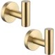 thumbnail image 1 of Gold Towel Hooks Coat Robe Clothes Hook Self Adhesive For Bathroom Kitchen No Drill Wall Mounted Brushed Brass 304 Stainless Steel 2 Pack, 1 of 5