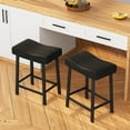 thumbnail image 5 of Height Black Bar Stools Set of 2 for Kitchen Counter Farmhouse Modern Barstools with Faux Leather Upholstered Backless Seat and Wood Legs 24 inch Bar Chairs, 5 of 7