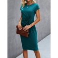 thumbnail image 5 of Teal Blue Twist Front Short Sleeve Midi Dress, 5 of 5