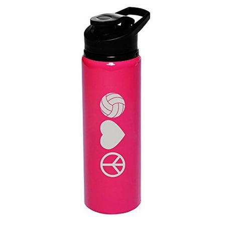

25 oz Aluminum Sports Water Travel Bottle Peace Love Volleyball (Hot-Pink)