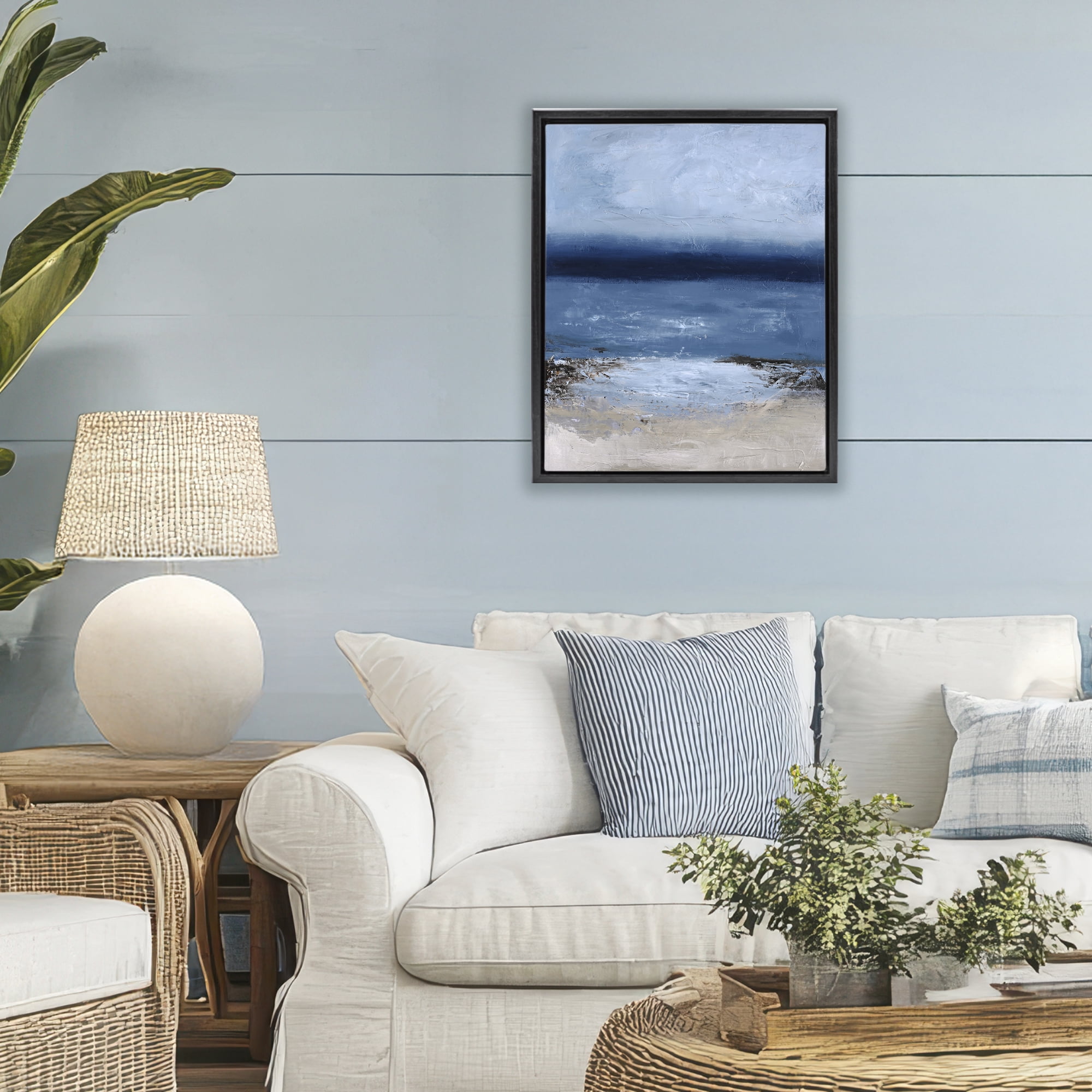 Endless Sea Moods Black Framed Floater Canvas Wall Art, design by Design Fabrikken