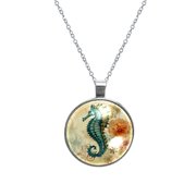 Hippocampus Glass Circular Pendant Necklace - Stylish Womens Necklaces ?