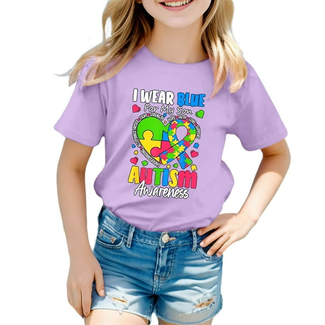 T-shirts pour Filles à Manches Courtes Imprimés, Col Rond, Hauts d'Été pour Adolescentes, Tenues pour Filles de 4-5 Ans, Mode pour Filles