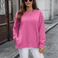 thumbnail image 5 of Ladies’ Round Neck Pullover Casual Sweatshirt Long Sleeve Loose Fit Tops Solid Color Button Hem Side Slit Design Comfortable Daily Autumn Winter Hot Pink, 5 of 7