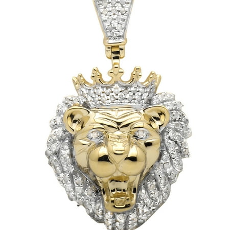 Diamond Crown Charm - 10K Yellow Gold Roaring Lion King Crown 1.25