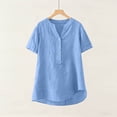 thumbnail image 5 of Gytharion Women's T-Shirts Summer Casual Short Sleeve V-Neck Top Fashion Solid Button Cotton Linen Beach Shirts for Women, 5 of 7