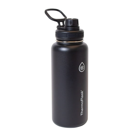 ThermoFlask 32 oz Double Wall Vacuum Insulated Stainless Steel Water Bottle with Chug Spout Lid, Pitch Black