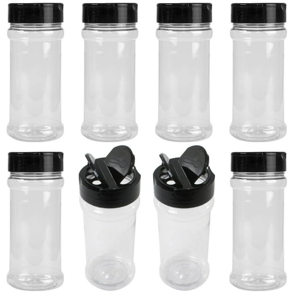 Refillable 14oz Bottles, 8-Piece Set with Shake & Pour Lids | Clear Plastic Containers for Pouring, Sprinkling, Arts & Crafts, Storage