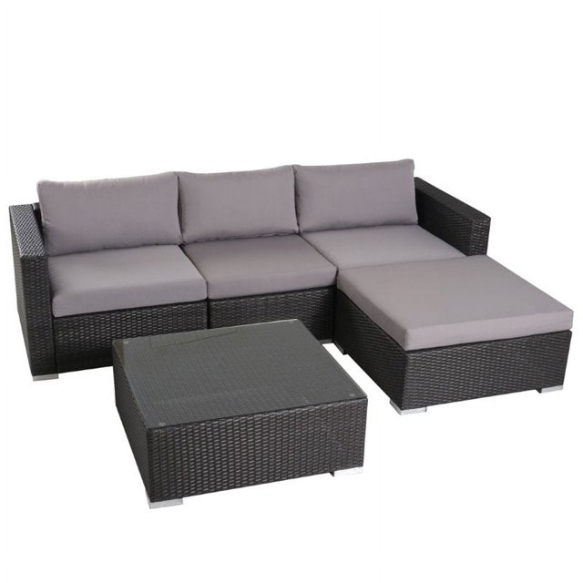 Noble House Santa Rosa 5 Piece Outdoor Wicker Sectional Sofa Set in Gray