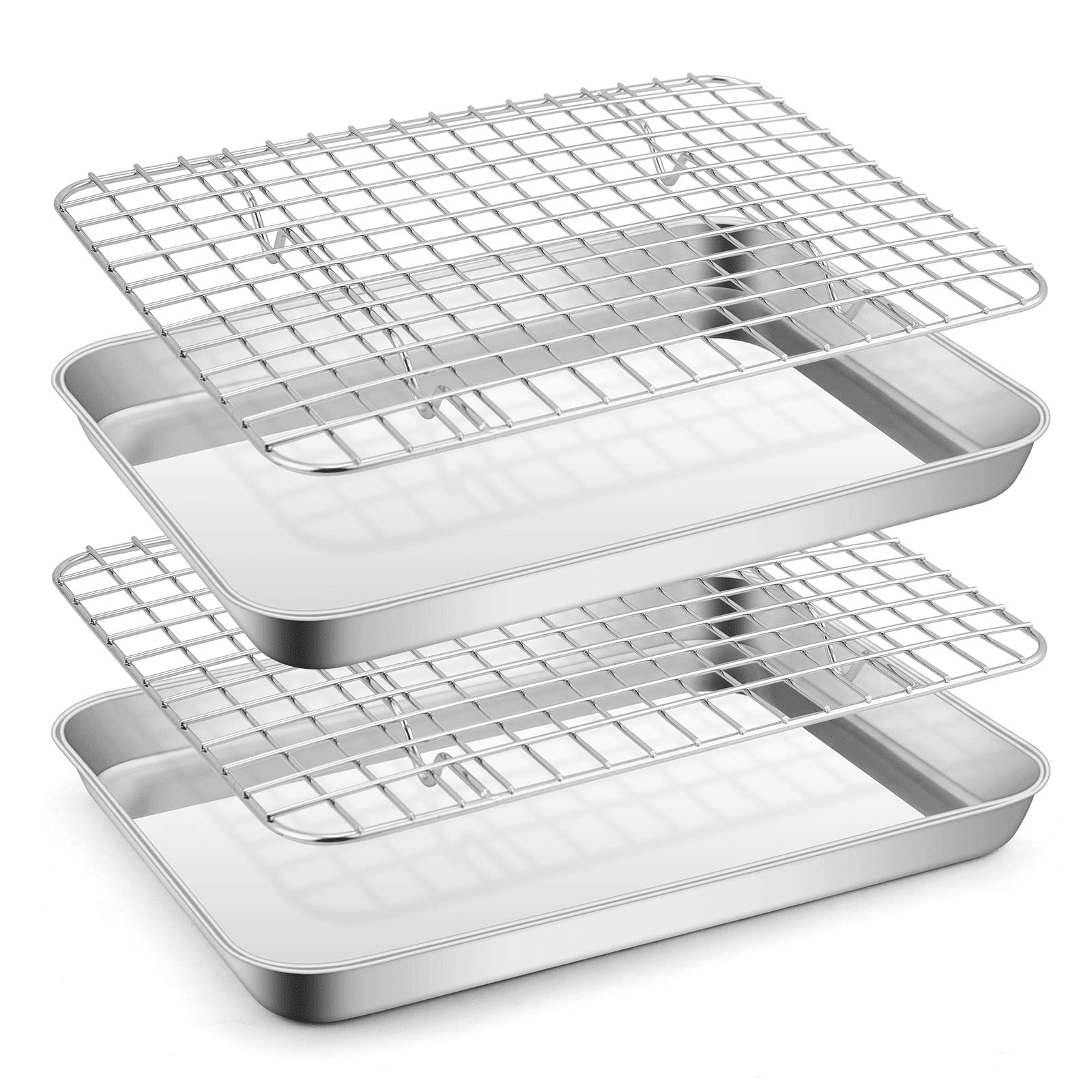 Toaster Oven Tray with Rack Set, Small Stainless Steel Baking Sheet, 9.