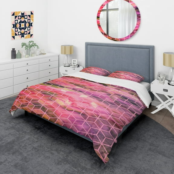 Designart 'Pink Cubes Structure of Marbled Background' Modern & Contemporary Duvet Cover Set