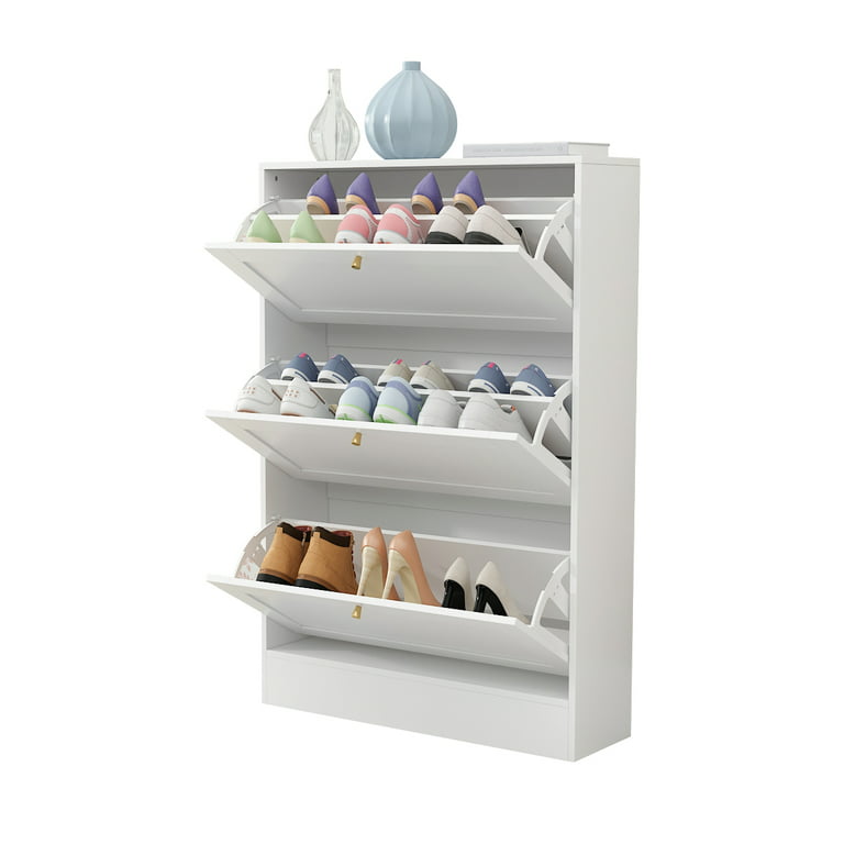  HOPUBUY Narrow Shoe Cabinet for Entryway, White Shoe Storage  Cabinet, Slim Flip Down Shoe Rack 3 Tier Shoe Organizer for Home and  Apartment : Home & Kitchen