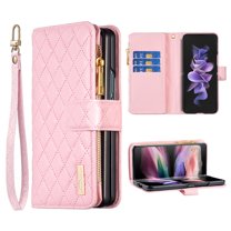 Dteck for Galaxy Z Fold 6 Case Wallet with Card Holder Zipper Pocket, Women Multi-Function Handbag Wallet Case with Wrist Strap for Samsung Galaxy Z Fold6 5G,Pink