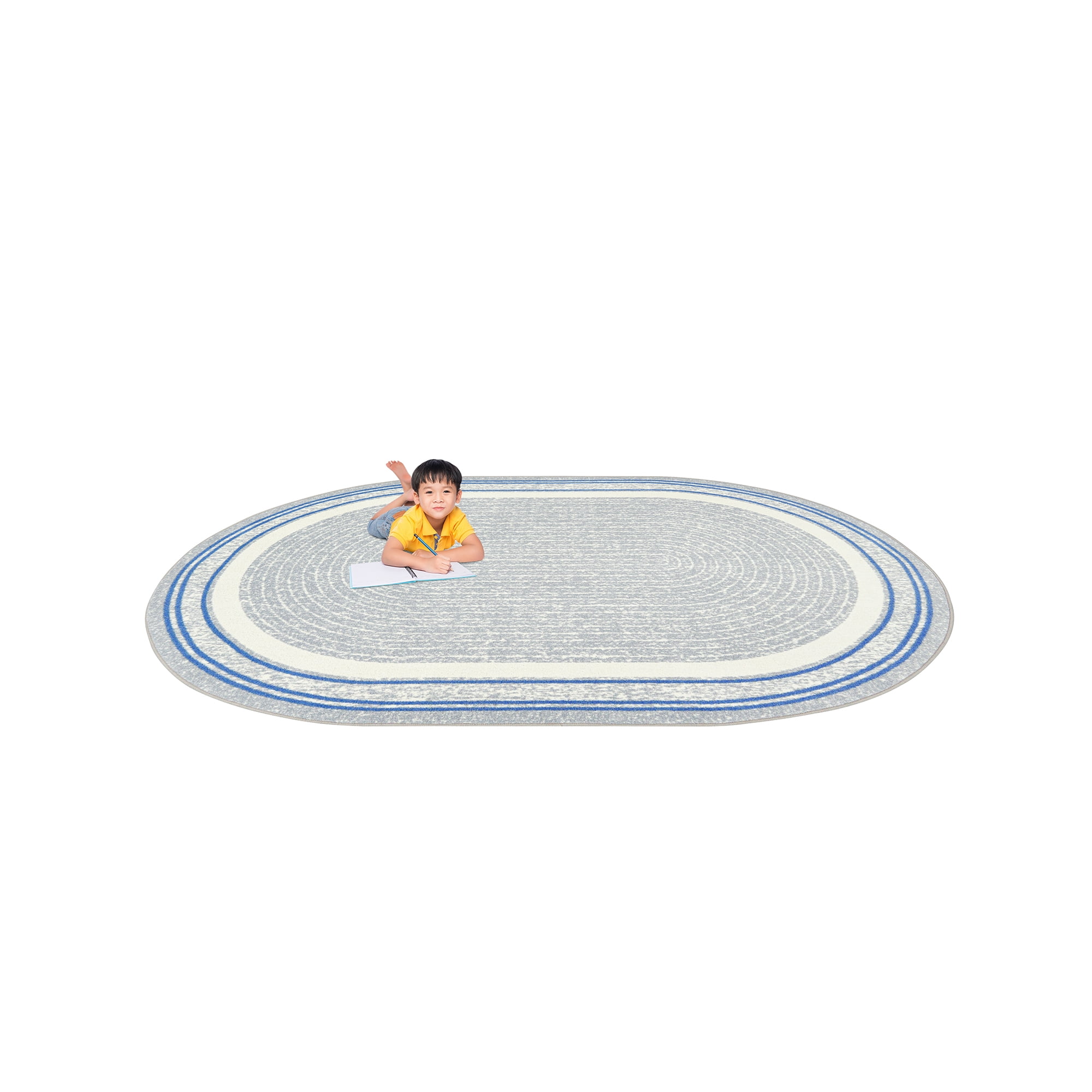 Joy Carpets Kid Essentials Cozy Corner 7'8" x 10'9" Oval Indoor Area Rug in Color Light Blue