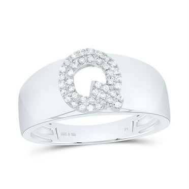 .925 Sterling Silver Diamond Women's Block Letter Q Initial Band Ring 1/10 CT