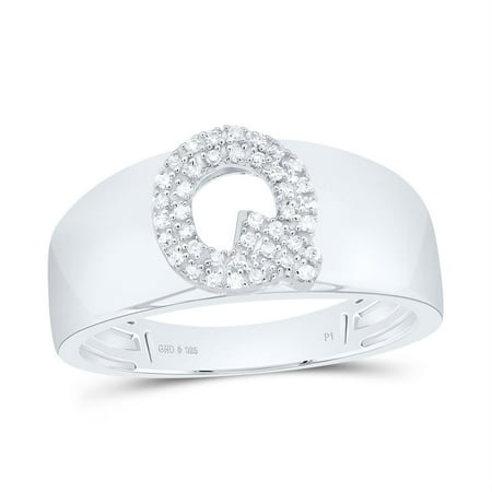 .925 Sterling Silver Diamond Women's Block Letter Q Initial Band Ring 1/10 CT