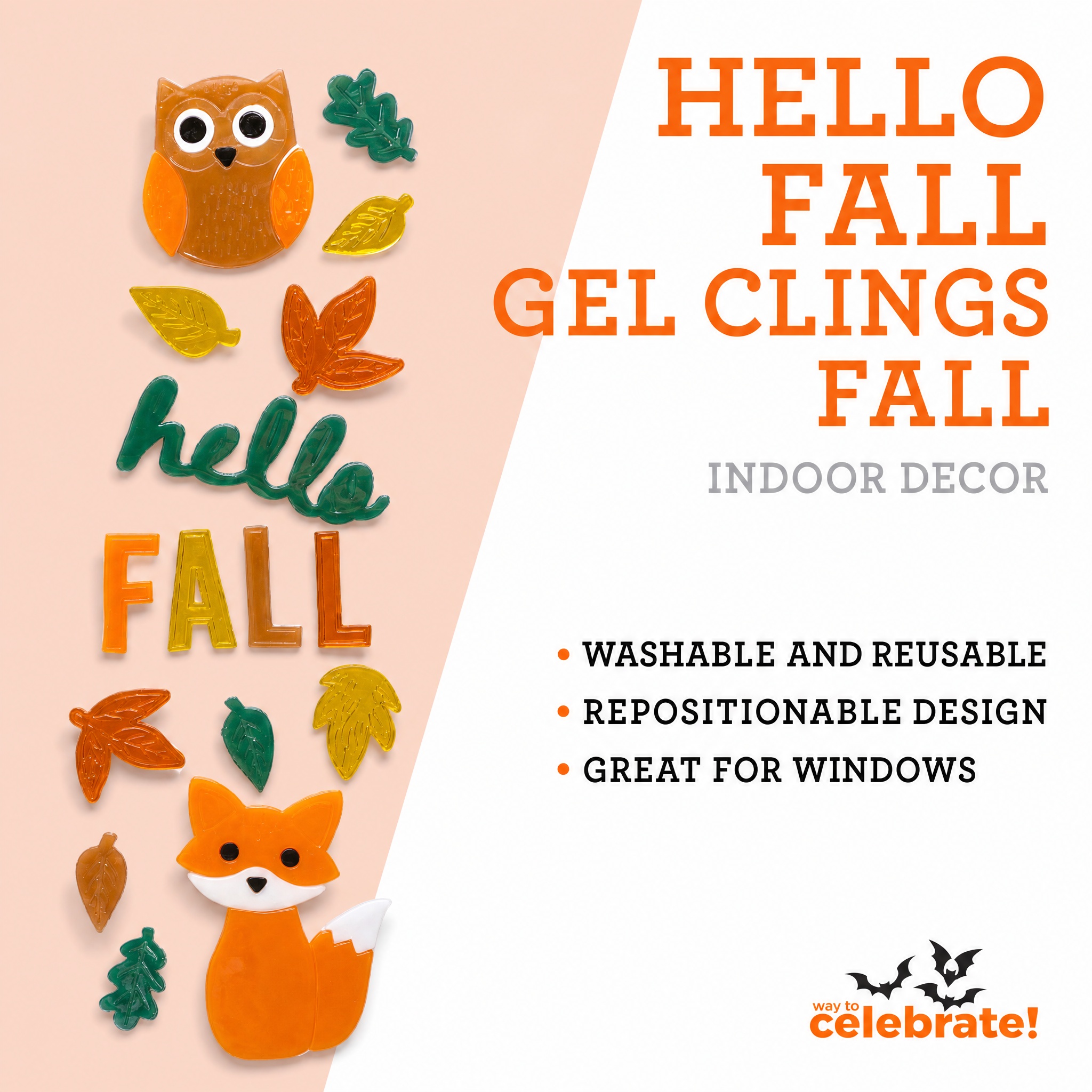 Hello Fall Gel Clings, Multicolor, 5.5" x 21", Fall by Way To Celebrate