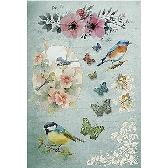 European Excellency, Birds and Butterflies Decoupage Paper for Furniture & Crafts, Rice Paper for Decoupage, Junk Journals and Scrapbooking, Craft Supplies, A4 (Tits with Butterflies - 2 Sheets)