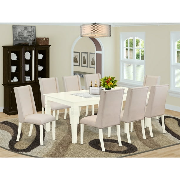 Kitchen Table Solid Wood Frame, 9 Piece Solid Wood Dining Set With Table And 8 Chairs