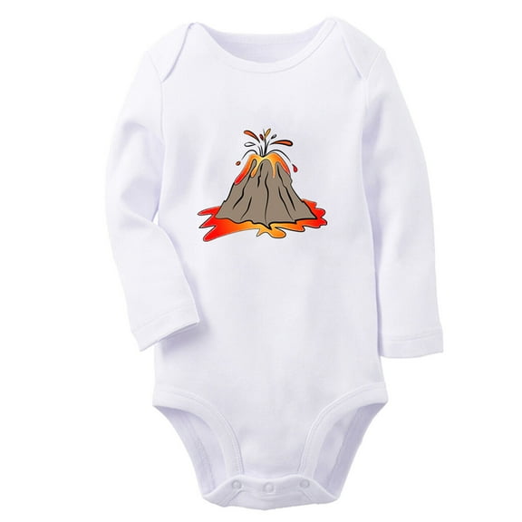 Babies Nature Volcano Pattern Rompers, Newborn Baby Unisex Bodysuits, Infant Jumpsuits, Toddler 0-12 Months Kids Long Sleeves Oufits (White, 6-12 Months)