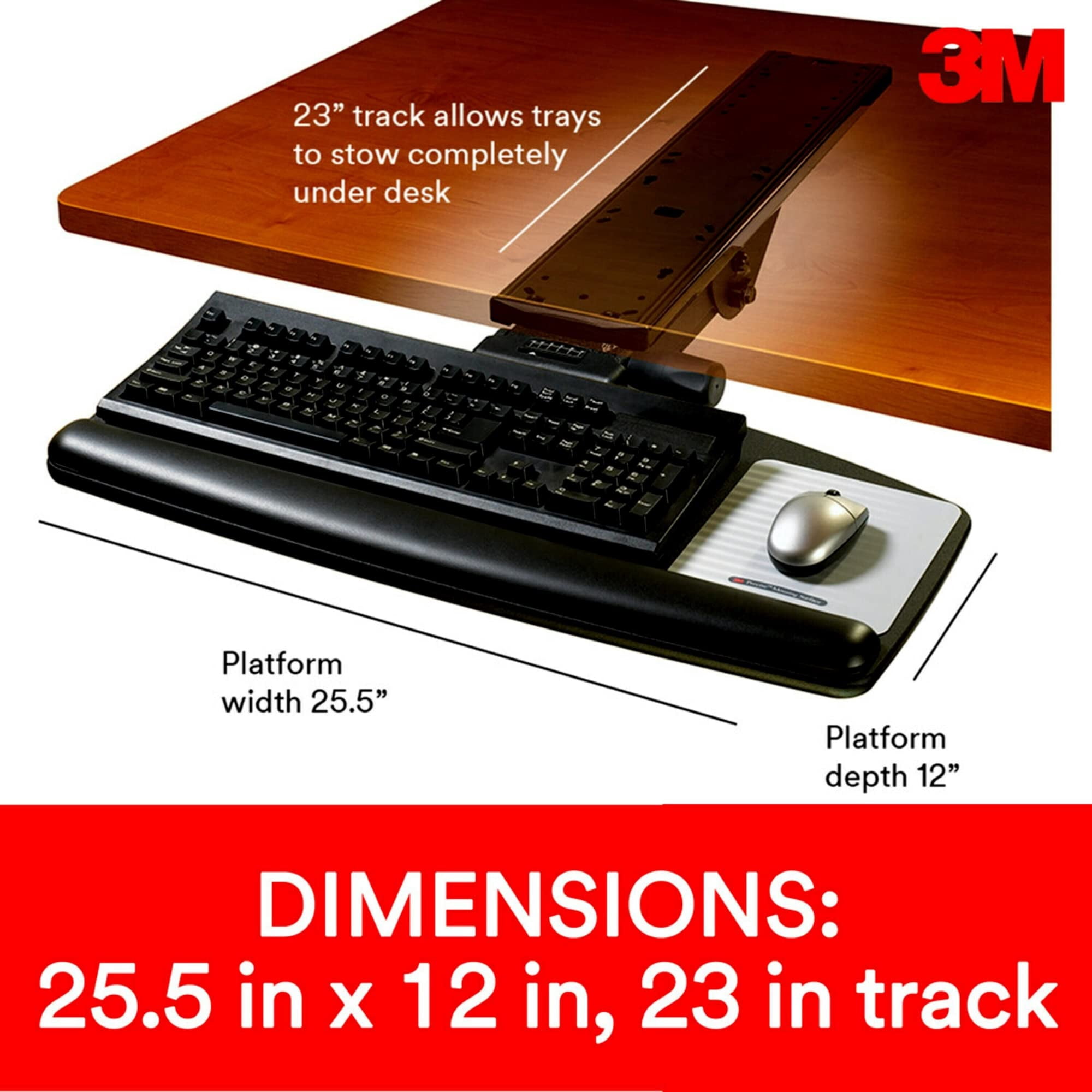 3M™ AKT90LE Adjustable Keyboard Tray, Black/Charcoal
