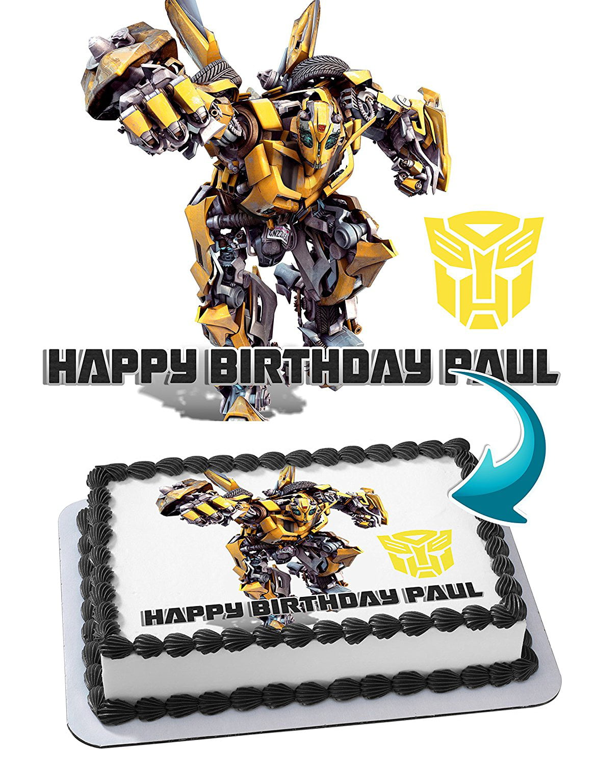 An A4 Transformers Personalised Cake Topper ICING 