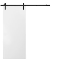 Sturdy Barn Door with Hardware | Planum 0010 White Silk | 6.6FT Rail Hangers Heavy Set | Modern Solid Panel Interior Doors-32" x 80"-Black Rail
