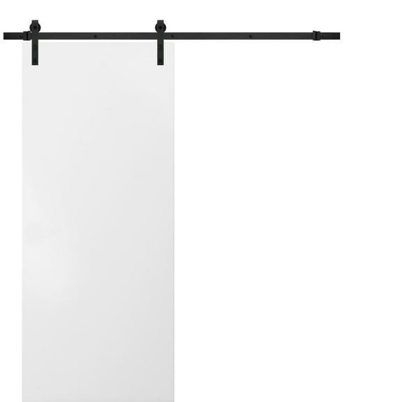 Sturdy Barn Door with Hardware | Planum 0010 White Silk | 6.6FT Rail Hangers Heavy Set | Modern Solid Panel Interior Doors-36" x 96"-Black Rail