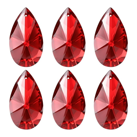 Uxcell K9 Crystal Pendants Teardrop Beads, 6 Pack 38mm Chandelier Prisms Parts Hanging Beads DIY Lamp for Arts Crafts Decor, Red