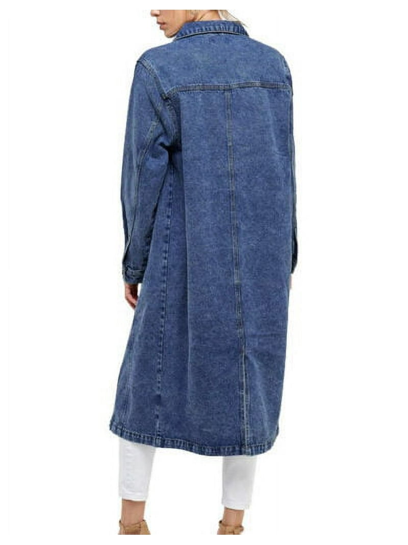 Vanchenl Casual denim jas voor dames, oversized, button up, turn down kraag, losse lange mouwen, halflange mantel, donkerblauw, M Vanchenl Casual denim jas voor dames, oversized, button up, turn down kraag, losse lange mouwen, halflange mantel, donkerblauw, M