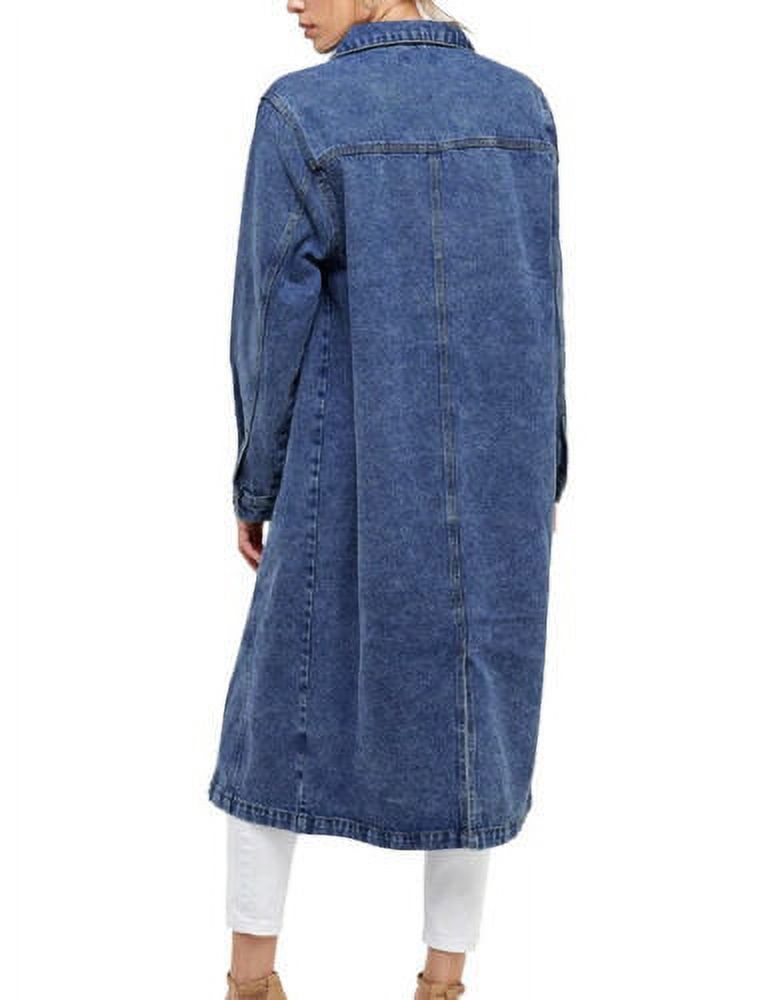 Women's Long Casual Maxi Length Denim Cotton Coat Oversize Button Up Jean Jacket (Dark Blue, S) - image 4 of 4