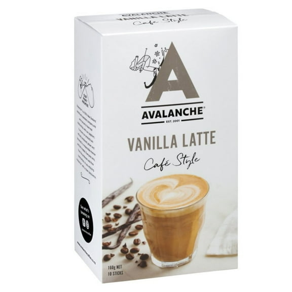 Avalanche Vanilla Latte Caf Style specialty sweet coffees give you that velvety smooth decadent coffee break in a cup. 10 packets per 5.64 oz. box