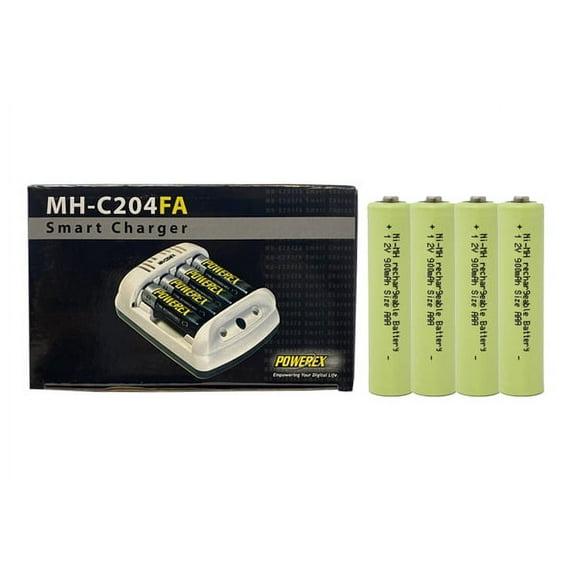 Powerex MH-C204FA AA / AAA Smart Battery Charger & 4 AAA NiMH Batteries (900 mAh)