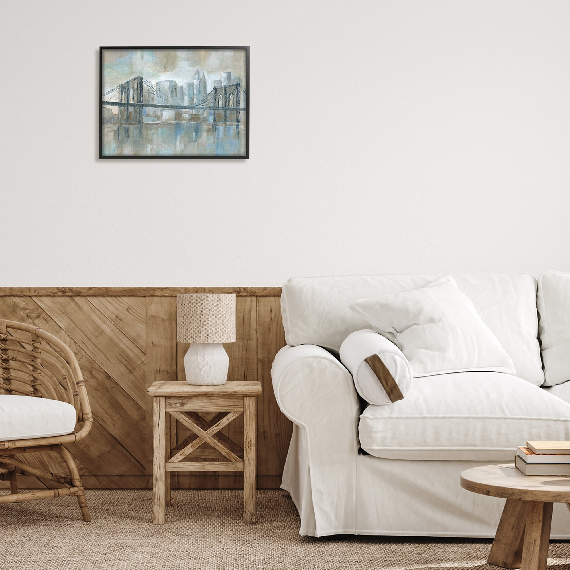 Stupell Industries Ocean Water Bridge Reflection Abstract Blocked Cityscape, 20 x 16, Design by Nan