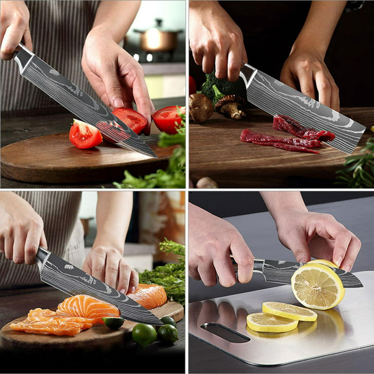 TUO Knife Set 8pcs, Japanese Kitchen Chef Knives Set with Wooden Block,  including Honing Steel and Shears, Forged German HC Steel with comfortable